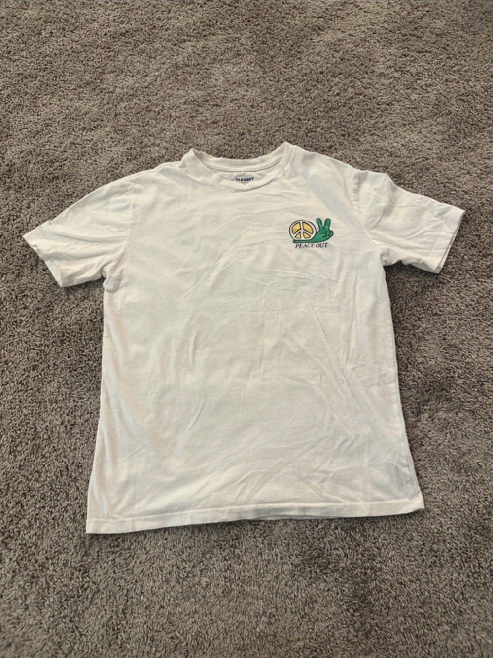 Old Navy Boys XL 14-16 Peace Out Skateboard Graphic T-Shirt White